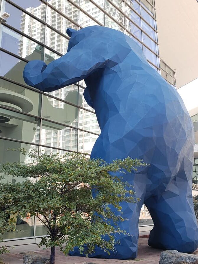 Big blue bear by Lawrence Argent at the Denver Convention Center

