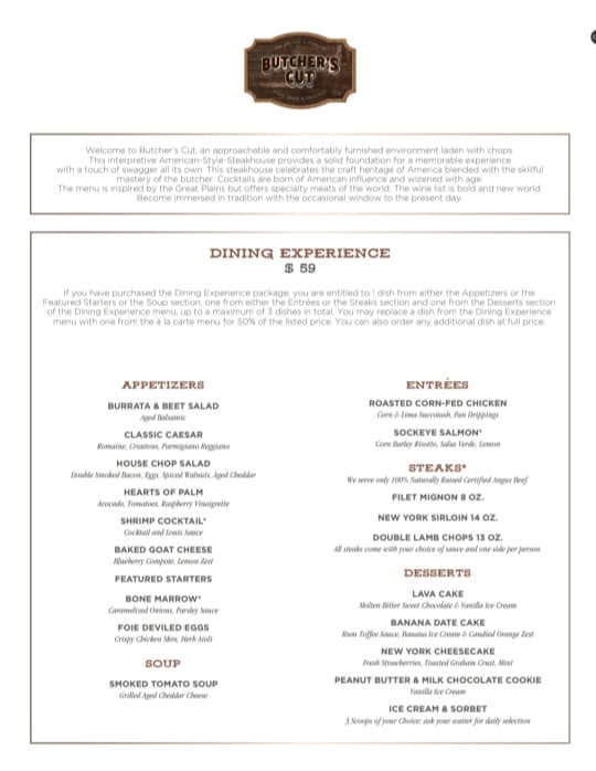 MSC Butcher's Cut Menu