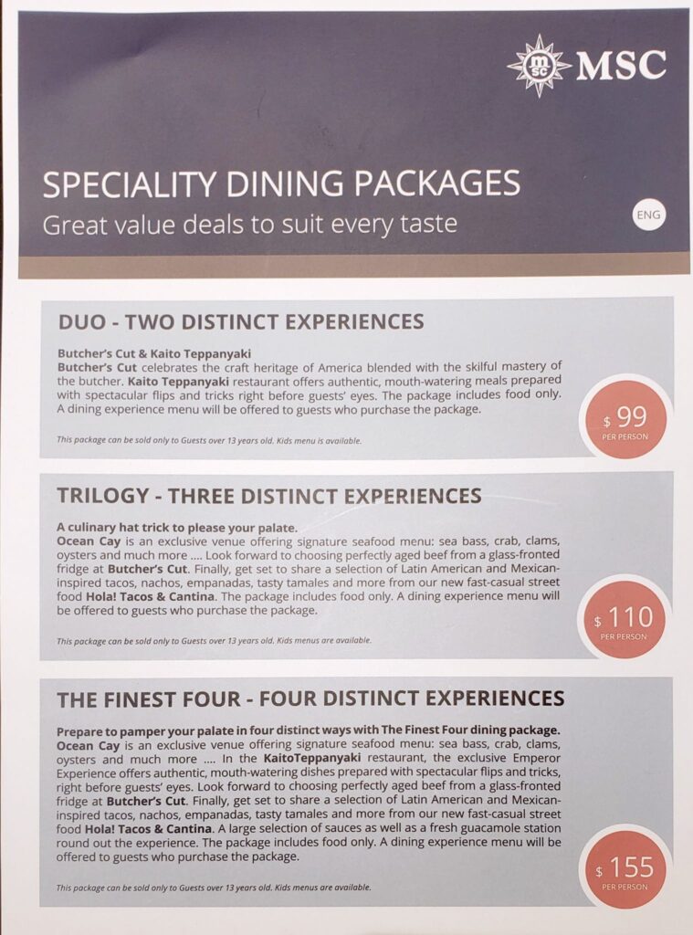 MSC Dining packages
